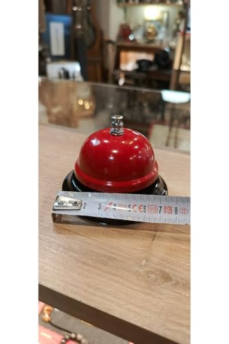 Classic Desk Bell - Loud Ringing Service Bell for Hotels, Reception, Cafes, and Home Use - Durable Metal Construction with Bright Red Top and Black Base - 3 inches Diameter
