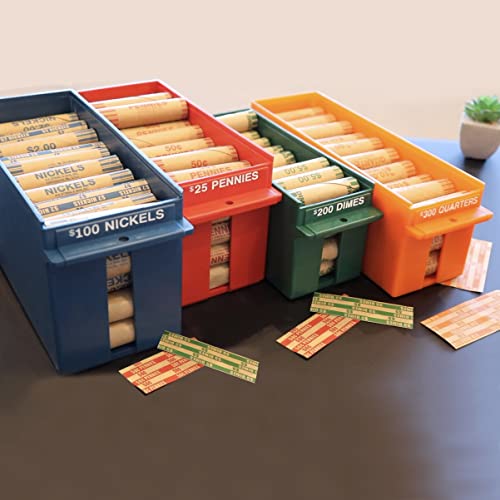 Nadex Rolled Coins Storage Boxes with Lockable Covers | High Capacity Wrapped Coins Color Coded Coin Organizing Trays for Quarters, Dimes, Nickels, and Pennies