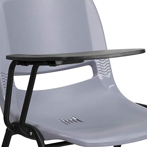 Classroom Essentials 2 Pack Gray Ergonomic Shell Chair with Right Handed Flip-Up Tablet Arm