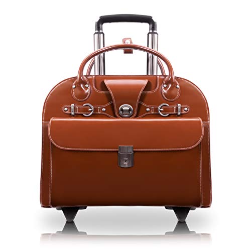 McKlein EDGEBROOK, Top Grain Cowhide Leather, 15" Leather Vertical Wheeled Ladies' Laptop/Computer & Tablet Business Briefcase Bag/Women's Rolling Overnight Travel Bag, Removable trolley case