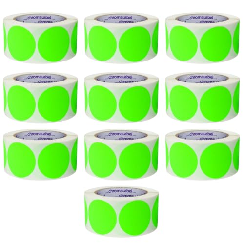 ChromaLabel 2 Inch Fluorescent Green Labels, 500/Roll, Case of 10