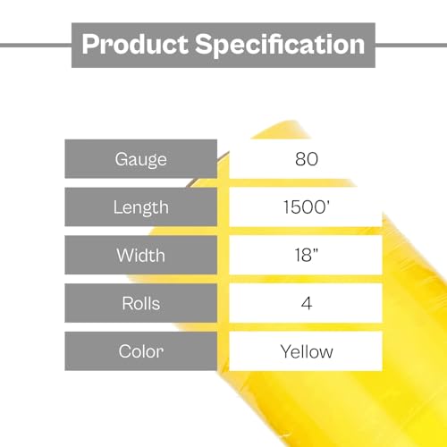 PSBM Dark Yellow Plastic Hand Stretch Film/Wrap 18" x 1500' 80 GA 4 Rolls