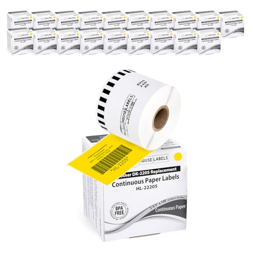 HouseLabels Compatible with Brother DK-2205, Yellow, 2-4/9" x 100'