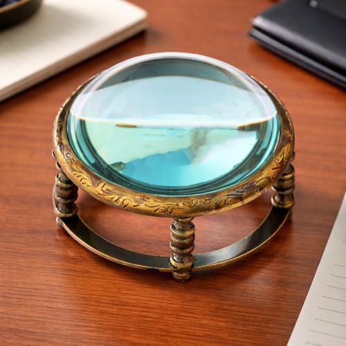 Antique Desk Magnifying Glass Desktop Vintage Style Engraved Magnifier Reading Glass for Reading Book Traditional Brass Magnifying Glass