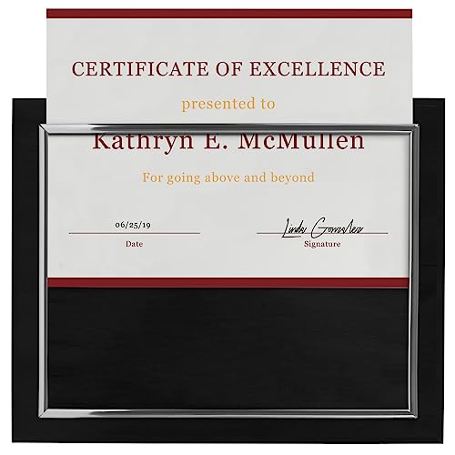 10.5 x 13" Certificate Display Plaque - Offered in Coated Black Wood with an 8.5 x 11" Silver Frame - Slide in Your Diploma, Award Certificate, Award of Achievement, Class Photo, and More