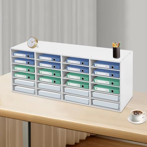 Literature Organizer, 24 Compartments Mail Sorter, Office Mailbox, PVC Adjustable Literature & Paper Organizer for Classroom Home Office Studio,White