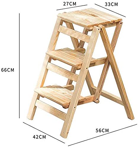 3 Step Folding Step Stools, Utility Multi-Functional Wooden Stepladder Portable Ladder Chair Seat, Home Kitchen Office Furniture Bedroom Step Stool