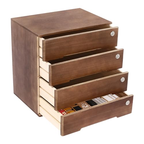 Wooden Desk Organizer, Desktop Storage Box with 4 Lockable Drawers, Countertop Wood Cabinet Office Supplies File Organizer Flat File Cabinet for Office, Study, Dresser, and More(15.75"X11"X15.94")