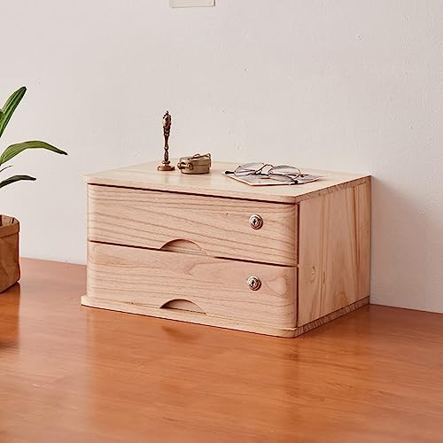 ELUKHT Desktop File Cabinet - Solid Wood Storage Box, Flat File Cabinet Storage, Desktop Drawer Cabinet with Lock, 1/2/3/4 Tier Wooden File Cabinet/Desktop Storage Cabinet/Data Cabinet (B 2 Drawer)