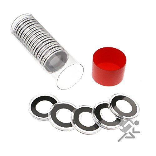 (1) Airtite Coin Holder Storage Container & (20) Black Ring 20mm Air-tite Coin Holder Capsules for 1/4oz Gold Maple Leaf and Shield Nickels
