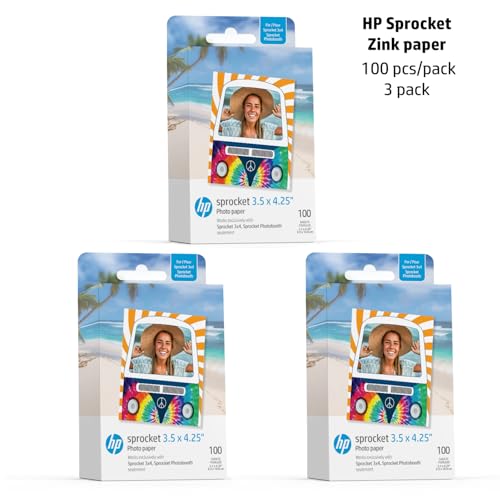 HP Sprocket 3.5 x 4.25” Zink Sticky-Backed Photo Paper (300 Pack) Compatible with HP Sprocket 3x4 Photobooth and Photo Printer