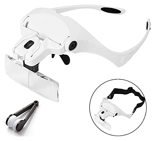 Headband Magnifier,Head Magnifier Glasses 1.0X 1.5X 2.0X 2.5X 3.5X Adjustable 5 Lens Loupe Light Headband Magnifier Glass Magnifying Glasses with Lamp