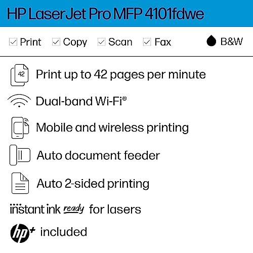 HP LaserJet Pro MFP 4101fdwe Wireless Black & White Printer with HP+ Smart Office Features and Fax (2Z619E)