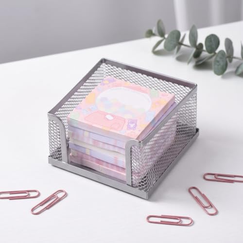 Post It Note Holder Metal Mesh Desktop Sticky Note Box 5 Pack Office Supplies Storage Organizer Memo Stand Paper Holder Desk Accessory Silver