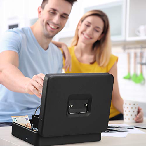 Relaxdays Lockable box, coin insert and 4 note compartments, iron box, HBD 8.5 x 30.5 x 24.5 cm, black