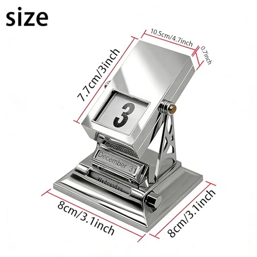 Retro Metal Flip Perpetual Desk Calendar, Mechanical Desktop Calendar,with Day and Month Indicators,for Home Office Decor