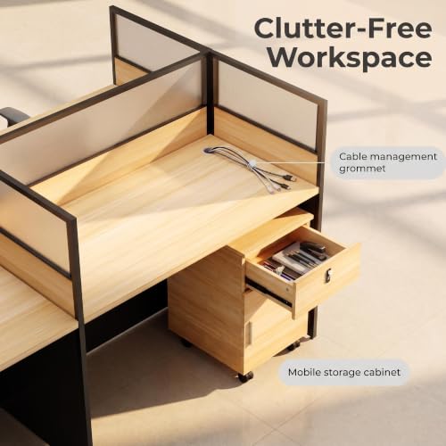 2 Person Office Cubicle Desk with Privacy Panels Cubicle Workstation, Oak