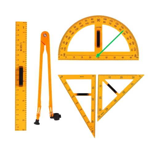 Magnetic Triangular Scale Ruler Mathematics Protractor Compass Set Drafting Tools, Math Geometry Classroom Teaching Measurement Set, Magnetic Geometry Tool Set for Classroom Oversized Ruler (4-pcs)