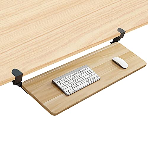 BWPURWDFH Keyboard Mouses Support Bracket, Wooden Keyboard Tray, for Home Office Computer Desk Extender, Under Desk Sliding Keyboard Drawer Platforms, with Clamp, Easy Install, Ergonomic (Wa