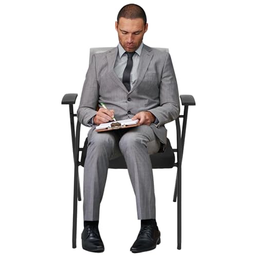 HIFMGHE 2-Pack Office Reception Guest Chairs with Arms, Folding No Wheels Conference Room Chairs with Mesh Back and Padded Seat, 485lbs Capacity Reception Chairs for Waiting Room Meeting School