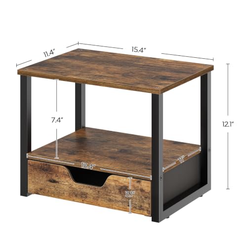 YATINEY Desktop Printer Stand, 2-Tier Printer Table with Non-Woven Drawer, Multi-Purpose Desk Organizer for Home Office, Under Desk Open Organizer Shelf, Rustic Brown PS01BR