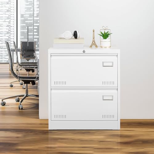 KEIKI Lockable File Cabinet with 2 Widened Drawer, Metal Lateral Filing Cabinets for Home Office Organizer Letters/Legal/A4 File Folders,Assembly Required,White