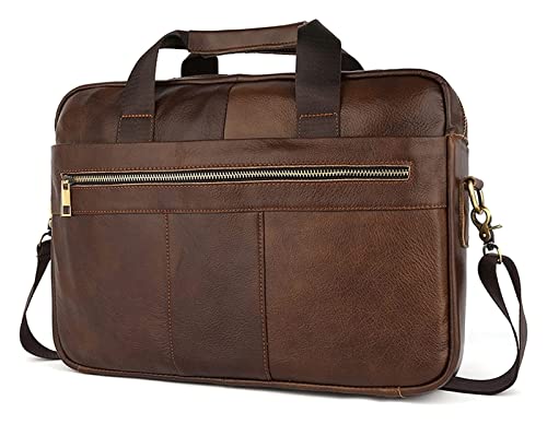 15.6inch Laptop Briefcase Causal Crossbody Shoulder Bag Business Handbag Vintage(Light Coffee)