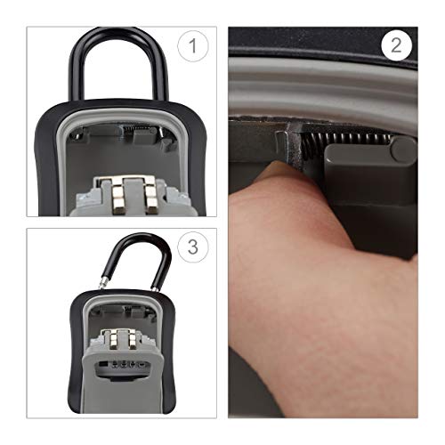 Relaxdays HLP 2 x Key Box with Numerical Combination, 4 Digits, for Hanging, Outdoor, 17.5 x 9.5 x 4 cm, Black/Grey
