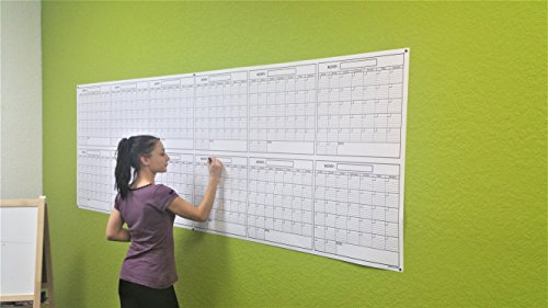 SwiftGlimpse 36" x 100" Large Jumbo Oversized Erasable Laminated Blank Annual Yearly Wall Calendar Poster, 12 Months, Reusable for Office, Academic or Home w/Free Erasable Marker