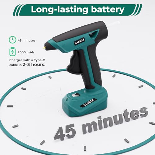 HANSILK Cordless Hot Glue Gun 15s Fast Preheating（Blue）