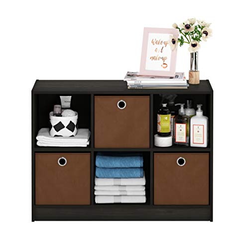 Furinno Basic 6-Cube Book Shelf with Open Shelf, 3 x 2, Espresso