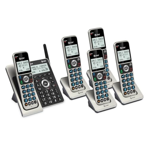 AT&T BL3107-5 DECT 6.0 5-Handset Cordless Phone with Bluetooth Connect to Cell, Smart Call Blocker, Digital Answering System, Extended Range, Big Buttons - Titanium Black