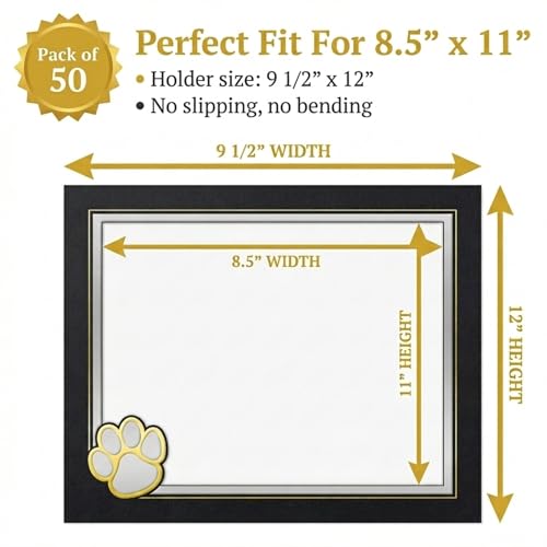 PaperDirect Paw Mascot Emblem Certificate Jackets, 9 Inches x 12 Inches Folded, Black with Gold Foil, Certificate Cover for School, Work, Diplomas, Graduation & Awards, Certificate Holder, 50 Count