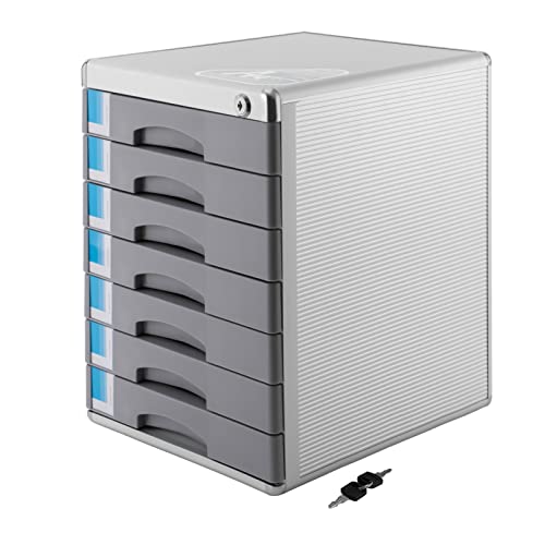 Drawer Organizer, 7 Layer Aluminum File Storage Lock Box, 11.8" L x 14" W x 16" H Desktop Drawer Organizer Aluminium Alloy Multifunctional Paper Sorter File Stand for Home Office Accessories