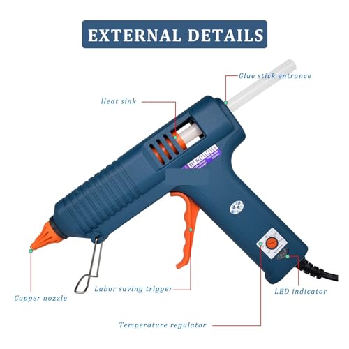 LIBODD Hot Glue Gun 150w Hot Glue Gun 4 Combinations Adjustable Temperature Suitable for Craft Repair DIY Use 11mm Glue Stick Purecopper Nozzle for DIY Arts, Crafts and Quick Repairs(Package-3)