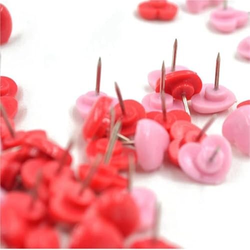 Heart Shape Push Pins 300 Pcs, 15x8mm Colored Map Pin for Cork Board, Pink Plastic Metal Thumb Tacks