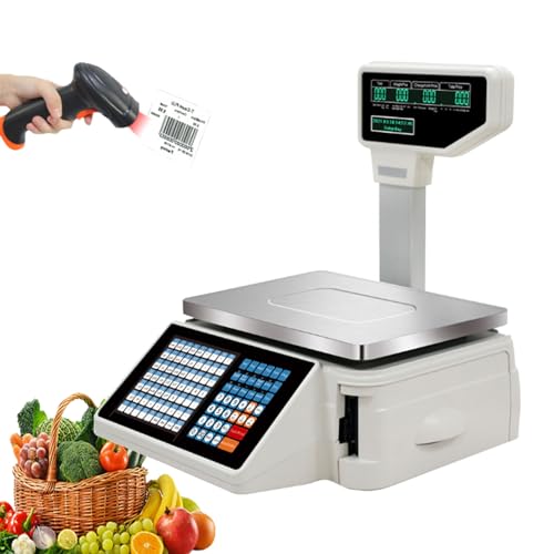 USZWBY Label Printing Scale,Digital Weighing Scale,Front and Back Dual Display,63 Shortcut Keys Commercial Cash Register,Suitable for Supermarkets,Retail Store (B)