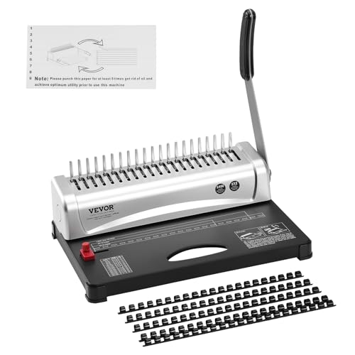 VEVOR Binding Machine, Comb Binding Machine 21-Holes Binding 450 Sheets, Book Binder Machine with 100 PCS 3/8'' Comb Binding Spines, for Letter Size, A4, A5