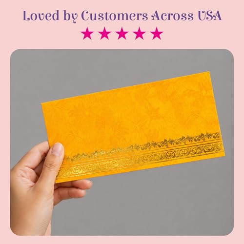 LoveNspire Money Envelopes (7 x 3 Inch) Decorative Golden Border Shagun Lifafa for Indian Wedding, Birthday | Cash Gift Holder & Home Savings Organizer Multicolor 50