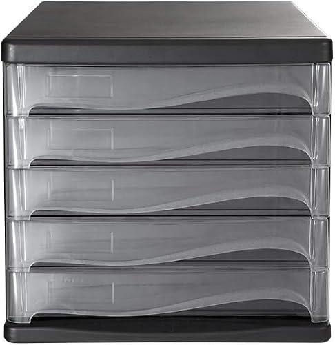 ELUKHT Office Filing Storage File Cabinets Family Desk Decoration File Cabinets Storage Box 5 Drawers Plastic Desk File Cabinet Organizer Office Supplies,Black (Black)