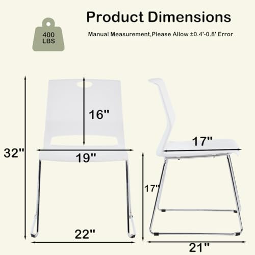 Stackable Chairs Set of 8 for Break Waiting Room Conference Church, White
