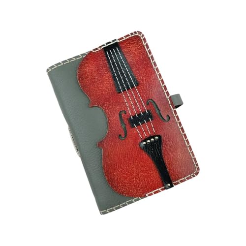 Violin Design Genuine Leather Binder Notebook, Top Layer Cowhide Handmade Journal, Vintage Loose-Leaf Planner with Multi-Pocket Organizer(A5)