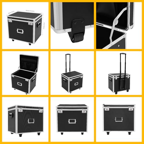 Locking Mobile Storage Box, Aluminum Storage Trunk, Business Case with Combination Lock Large Capacity Briefcase Security Lock Box for Personal Items Cash Laptop, 19.2 * 15 * 16 Inch, Black