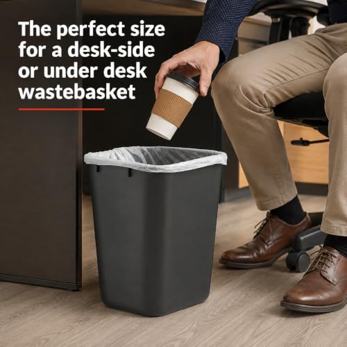 3.5 Gallon Black Wastebasket Under Desk Plastic Trash Can | 5 PACK