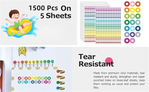 Hole Reinforcement Stickers 12000 Patch Hole Stickers, 20 Color Designs Paper Hole Guard Colorful Self-Adhesive Perforated Punch Patch Circle Labels