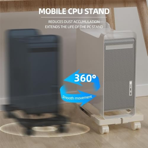 VHDY85KA Office Floor PC Tower Stand Cart, Mobile Adjustable CPU Holder with Rolling Caster Wheels, PC Riser fit Most PC Case Accessories(White)