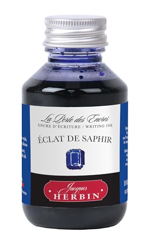 Jacques Herbin Fountain Pen Ink, 100 ml Bottle, ECLAT De Saphir (Sapphire Blue)