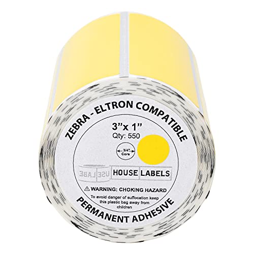 HouseLabels Compatible with Zebra, 3/4" Core, Yellow, 3" x 1"