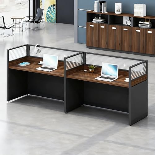 Office Cubicle Desk With Mute Partitions, for Office Dark Walnut 2-Person