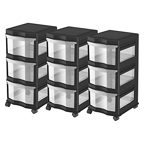 Life Story 3 Drawer Plastic Shelf Storage and Organizer with Wheels, Gray
